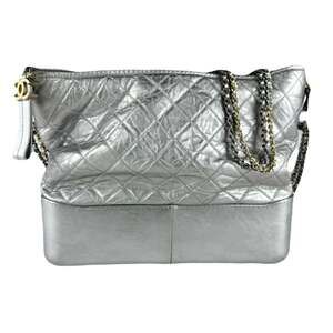 CHANEL Silver Leather Shoulder Bag